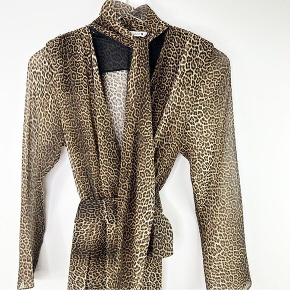 ZARA Long Sleeve Cheetah Print Dress w/Belt and Neck Tie XS‎ - Picture 3 of 14